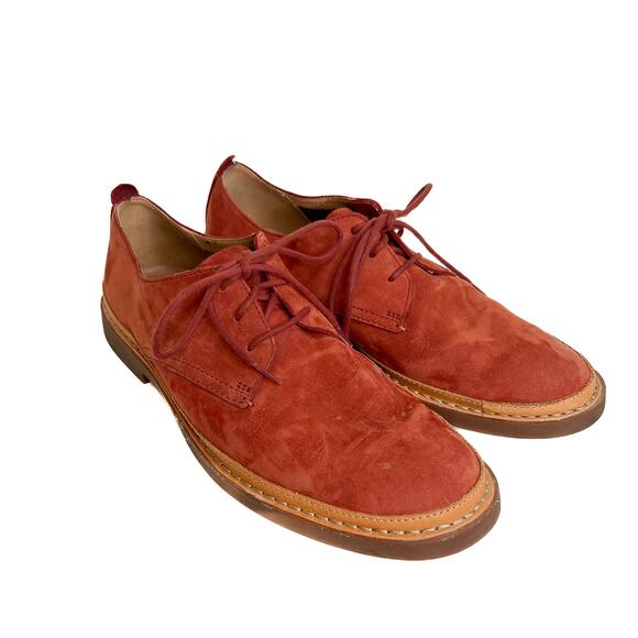 Clarks Microfiber Suedette Derby Shoe Brick Orange Men's 9M Lace Up Academia - Picture 1 of 11